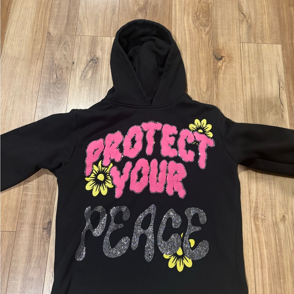 Black Hoodie with Pink and Yellow Design